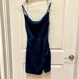Size 2 Nasty Gal slip dress with drape neckline in navy satin